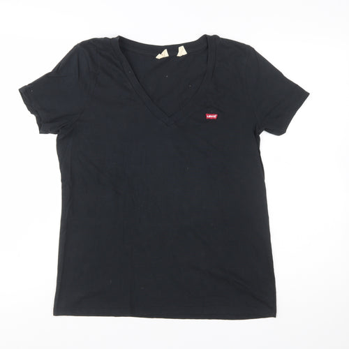 Levi's Womens Black V-Neck Short Sleeve Basic Cotton T-Shirt M