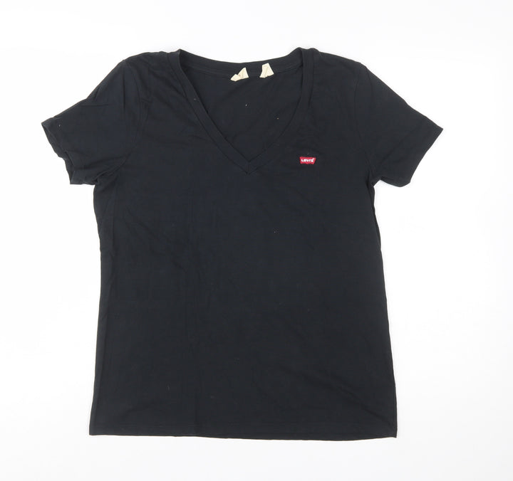 Levi's Womens Black V-Neck Short Sleeve Basic Cotton T-Shirt M