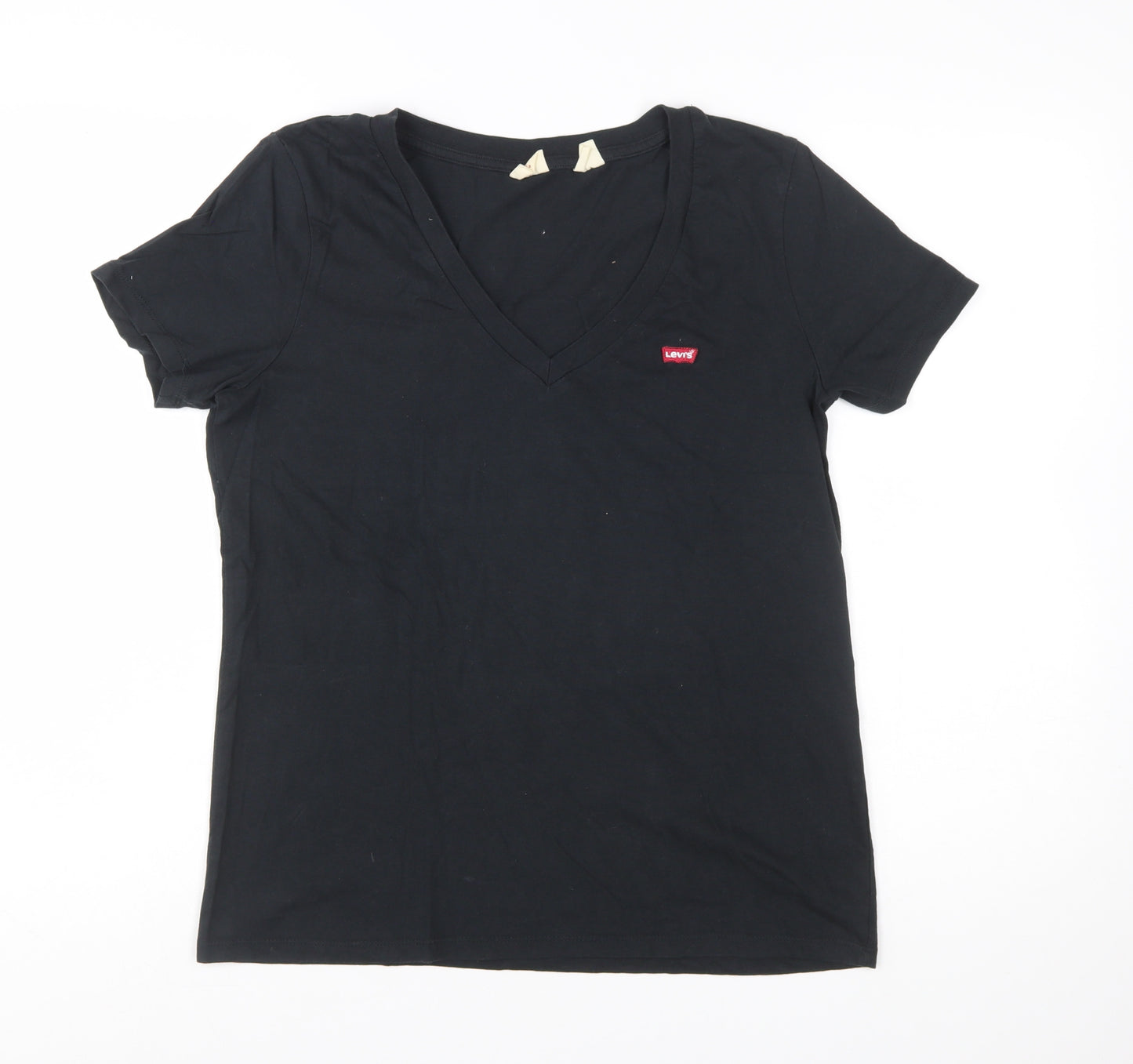 Levi's Womens Black V-Neck Short Sleeve Basic Cotton T-Shirt M