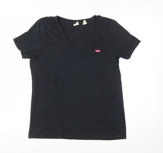 Levi's Womens Black V-Neck Short Sleeve Basic Cotton T-Shirt M