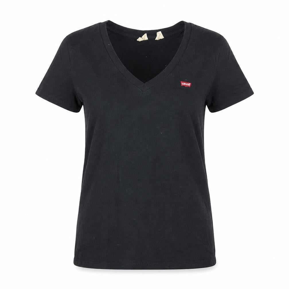 Front view of Levi's women’s black v-neck short sleeve basic cotton t-shirt m
