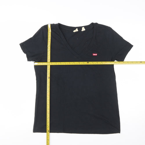 Levi's Womens Black V-Neck Short Sleeve Basic Cotton T-Shirt M