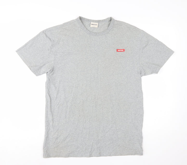 Huffer Men's Grey Cotton Crew Neck T-Shirt Size M Classic Fit