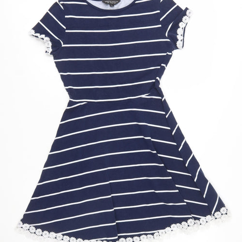 Dorothy Perkins Women Blue Striped Fit & Flare Dress UK 10