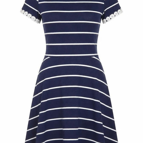 Dorothy Perkins Women Blue Striped Fit & Flare Dress UK 10