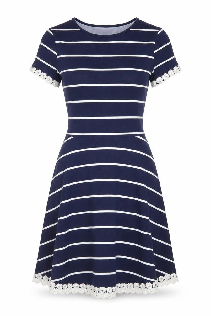 Dorothy Perkins Women Blue Striped Fit & Flare Dress UK 10