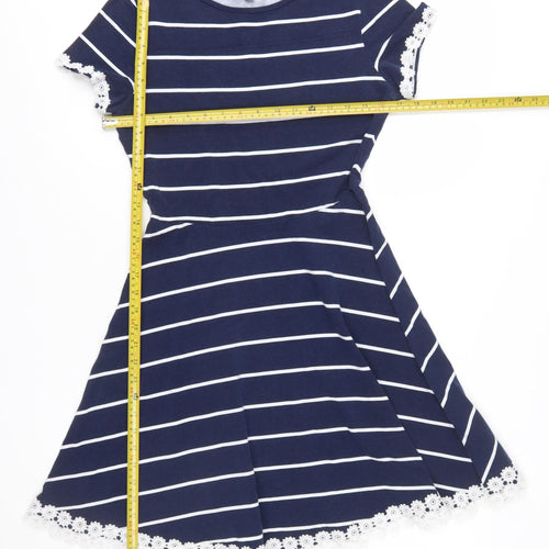 Dorothy Perkins Women Blue Striped Fit & Flare Dress UK 10