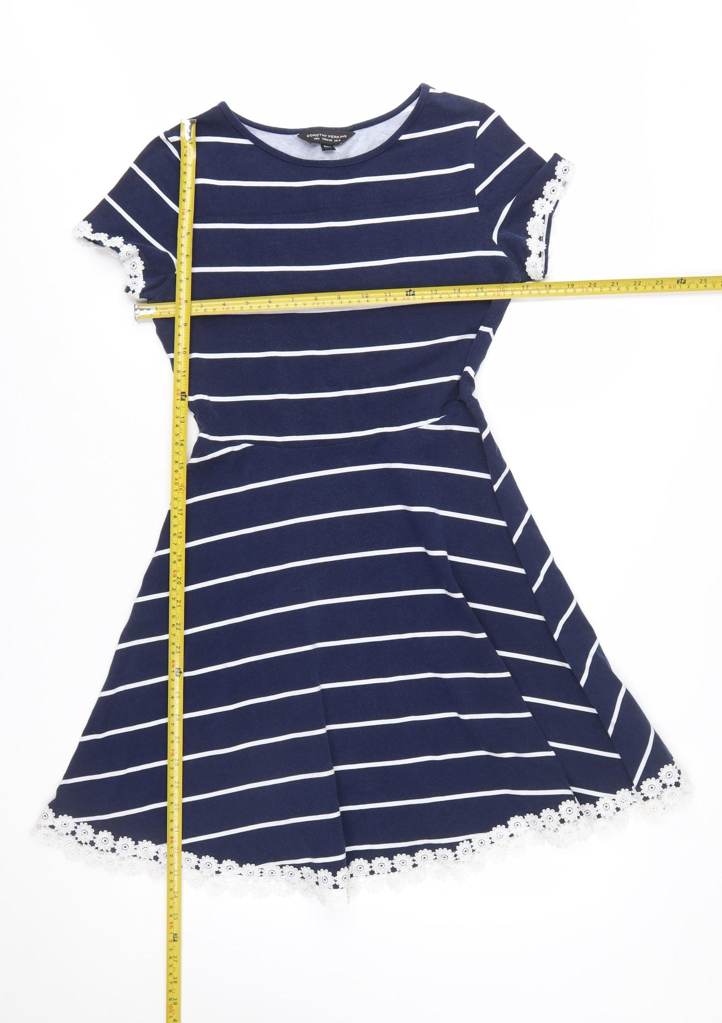 Dorothy Perkins Women Blue Striped Fit & Flare Dress UK 10