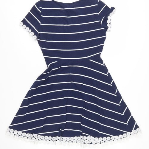 Dorothy Perkins Women Blue Striped Fit & Flare Dress UK 10