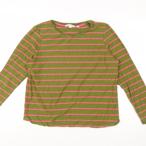 White Stuff Womens Green Pink Striped Long Sleeve Cotton Top UK 14