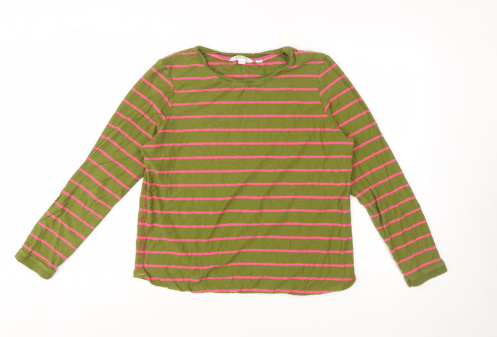 White Stuff Womens Green Pink Striped Long Sleeve Cotton Top UK 14