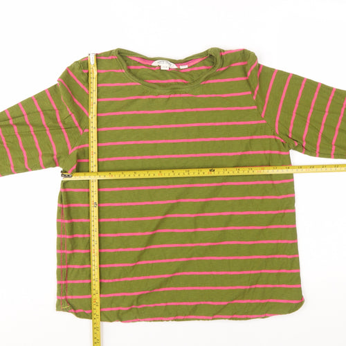 White Stuff Womens Green Pink Striped Long Sleeve Cotton Top UK 14
