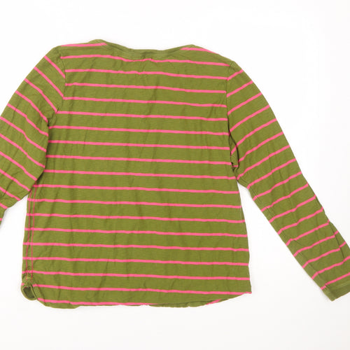 White Stuff Womens Green Pink Striped Long Sleeve Cotton Top UK 14