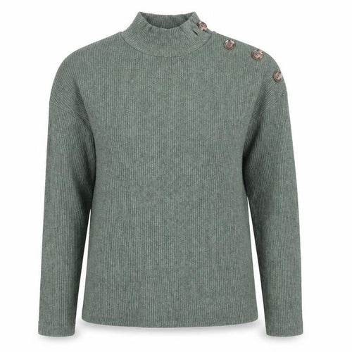 Stradivarius Women’s Green Mock Neck Button Ribbed Knit Jumper Size 8