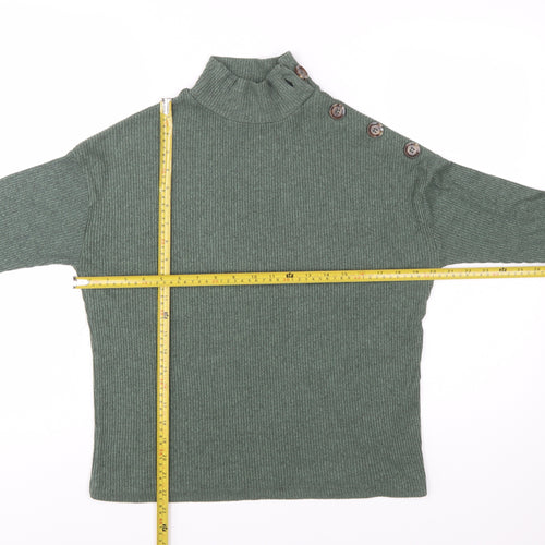 Stradivarius Women’s Green Mock Neck Button Ribbed Knit Jumper Size 8
