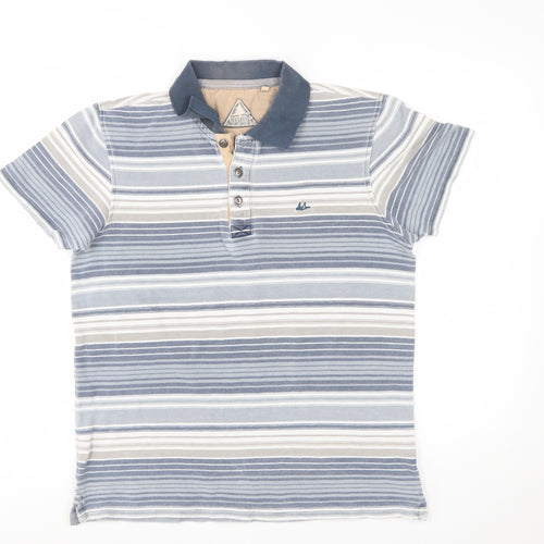 Mantaray Men's Blue Striped Polo Shirt Size S Cotton Casual Top