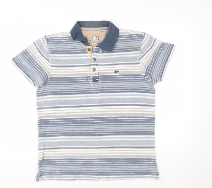 Mantaray Men's Blue Striped Polo Shirt Size S Cotton Casual Top