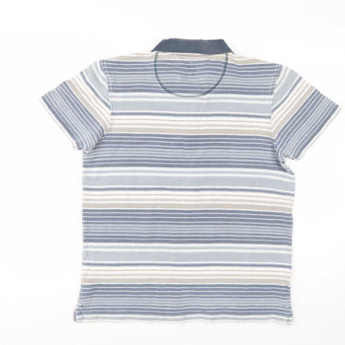 Mantaray Men's Blue Striped Polo Shirt Size S Cotton Casual Top