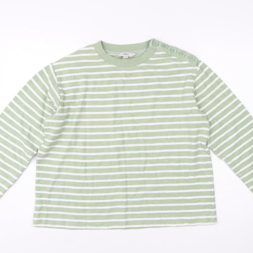 Marks and Spencer Women's Green Striped Cotton Pullover Jumper M