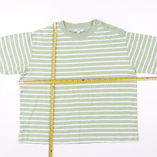 Marks and Spencer Women's Green Striped Cotton Pullover Jumper M