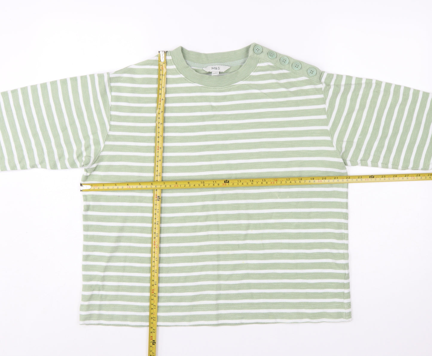 Marks and Spencer Women's Green Striped Cotton Pullover Jumper M