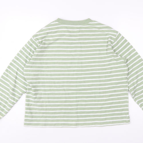 Marks and Spencer Women's Green Striped Cotton Pullover Jumper M