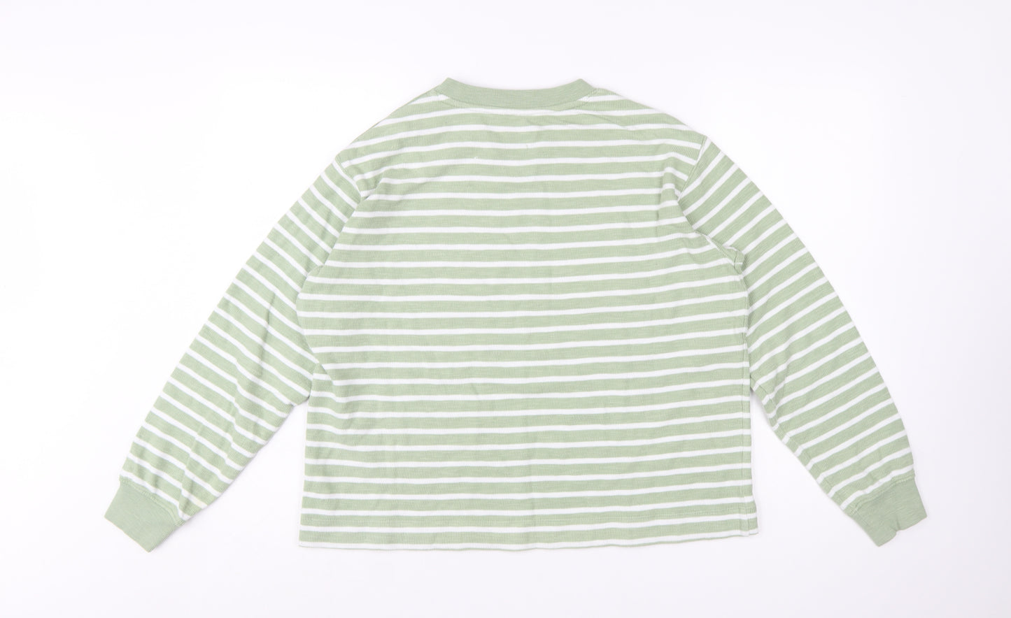 Marks and Spencer Women's Green Striped Cotton Pullover Jumper M