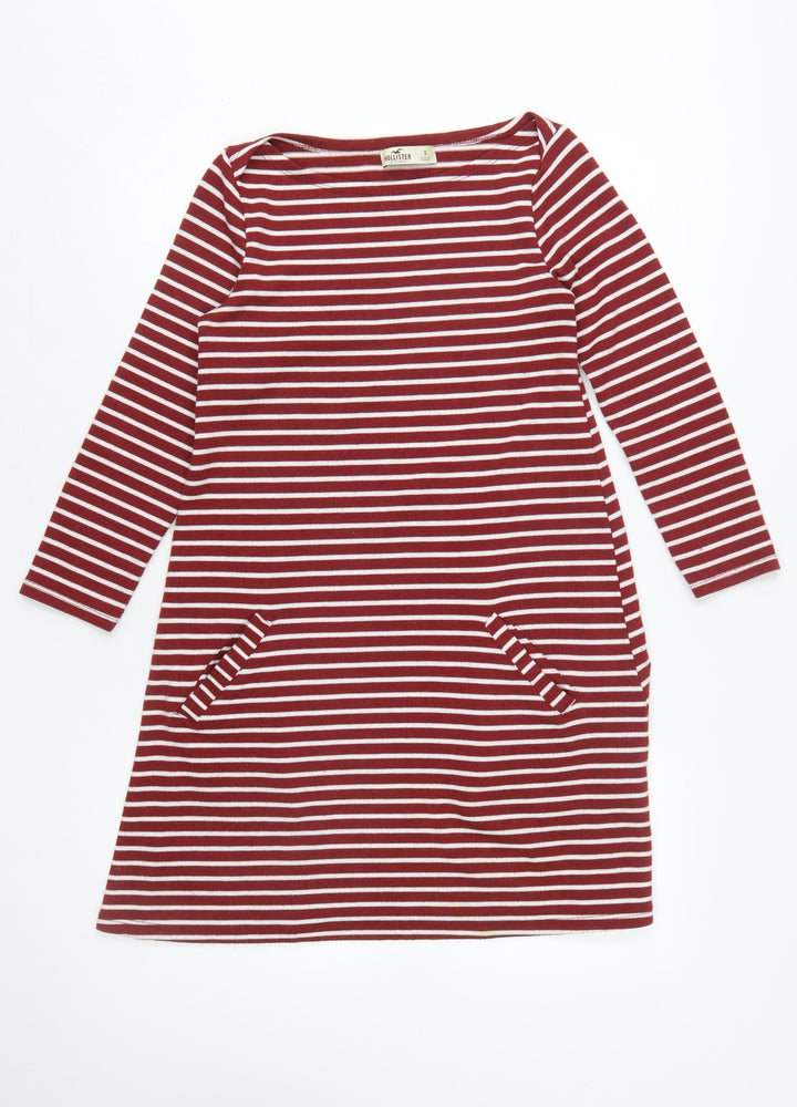 Hollister Women’s Red Striped Shift Dress Size S Long Sleeve Casual
