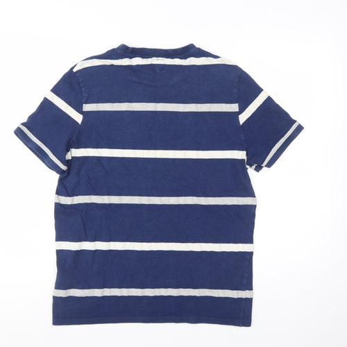 Guess Men's Blue White Striped Cotton Logo T-Shirt Size S Regular Fit