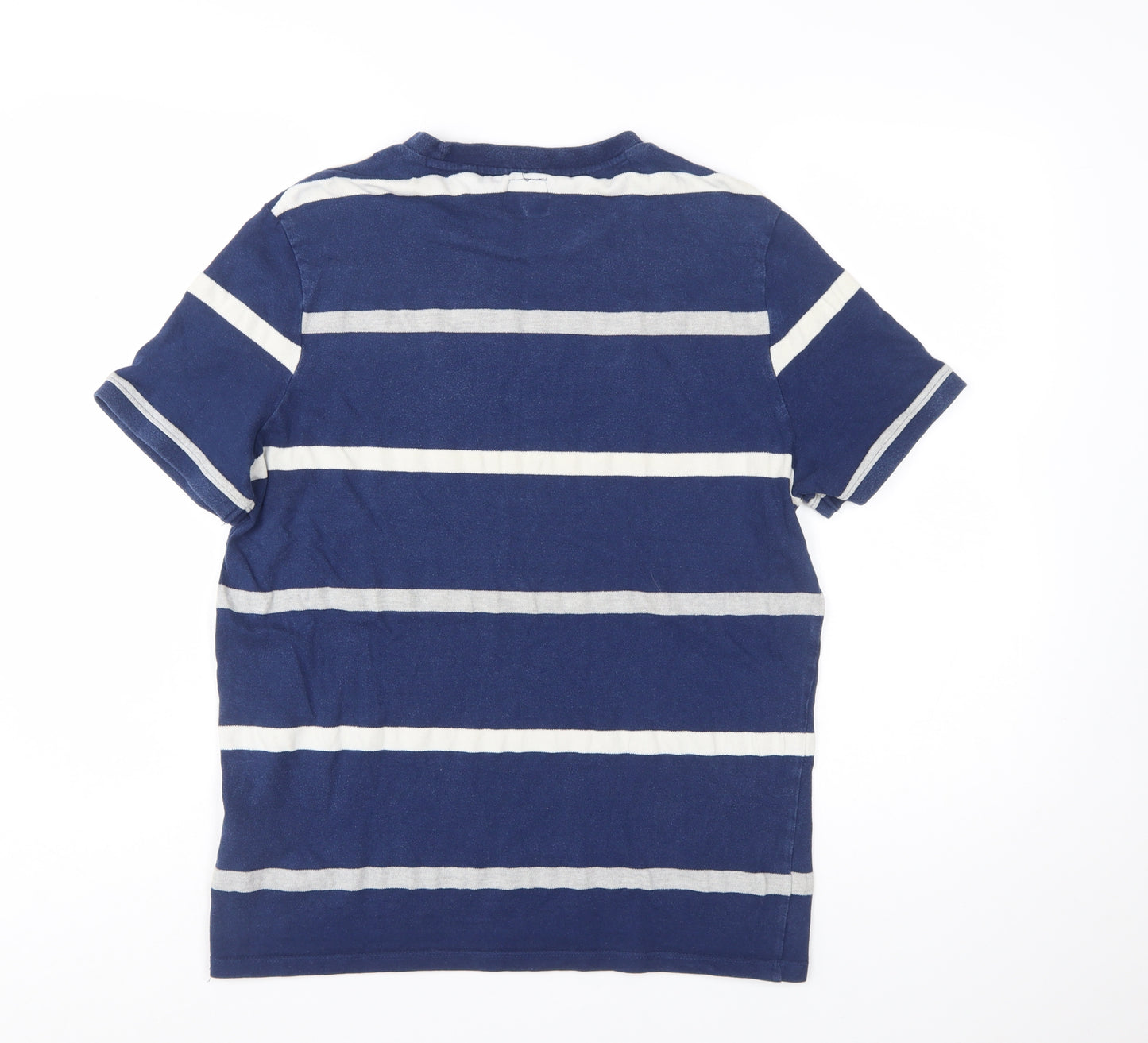 Guess Men's Blue White Striped Cotton Logo T-Shirt Size S Regular Fit
