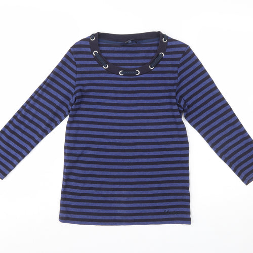 Maine New England Womens Blue Striped Long Sleeve T-Shirt Size 10