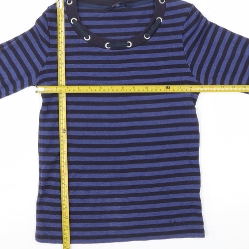 Maine New England Womens Blue Striped Long Sleeve T-Shirt Size 10