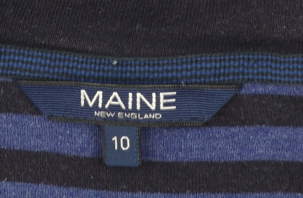 Maine New England Womens Blue Striped Long Sleeve T-Shirt Size 10