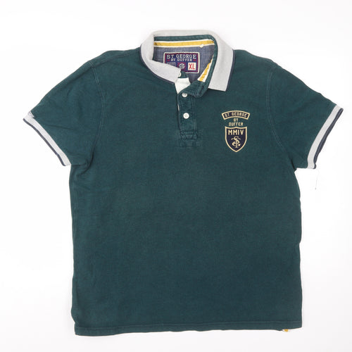 St George by Duffer Men's Green Cotton Polo Shirt XL