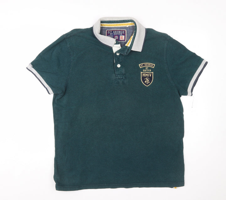 St George by Duffer Men's Green Cotton Polo Shirt XL