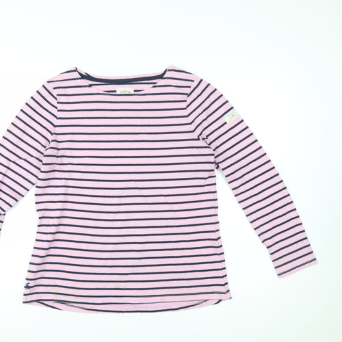 Joules Women’s Pink Navy Striped Long Sleeve Cotton T-Shirt UK 12