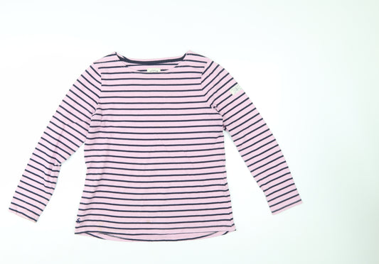 Joules Women’s Pink Navy Striped Long Sleeve Cotton T-Shirt UK 12