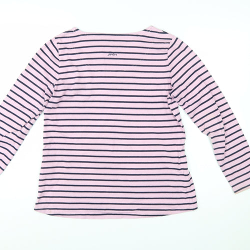 Joules Women’s Pink Navy Striped Long Sleeve Cotton T-Shirt UK 12