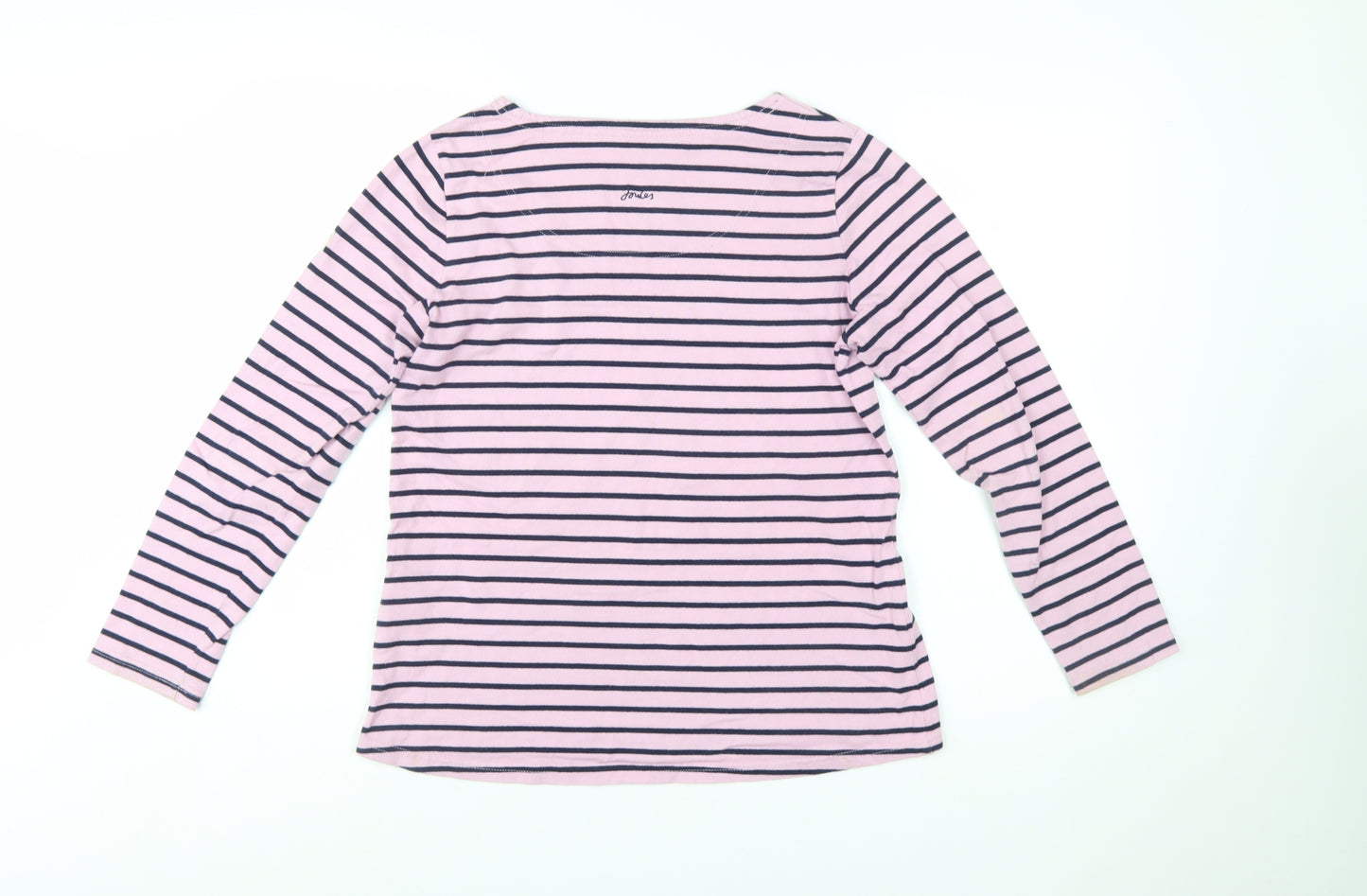 Joules Women’s Pink Navy Striped Long Sleeve Cotton T-Shirt UK 12
