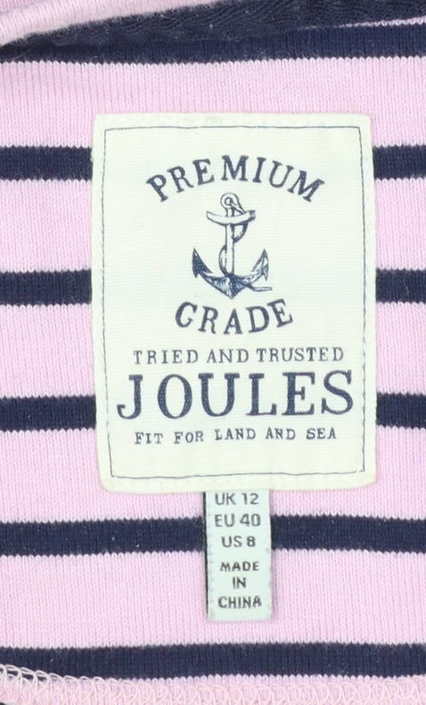 Joules Women’s Pink Navy Striped Long Sleeve Cotton T-Shirt UK 12