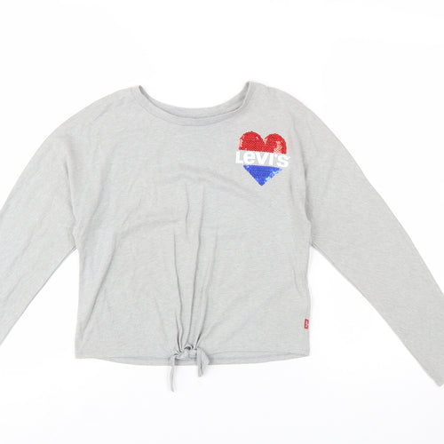 Levi's Girls Grey Sequin Heart Long Sleeve Tie Hem T-Shirt 12 Years