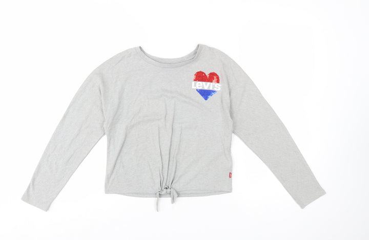 Levi's Girls Grey Sequin Heart Long Sleeve Tie Hem T-Shirt 12 Years