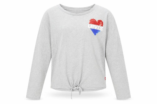 Levi's Girls Grey Sequin Heart Long Sleeve Tie Hem T-Shirt 12 Years