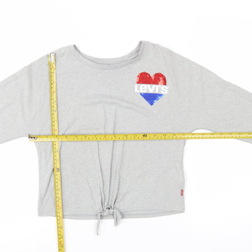 Levi's Girls Grey Sequin Heart Long Sleeve Tie Hem T-Shirt 12 Years