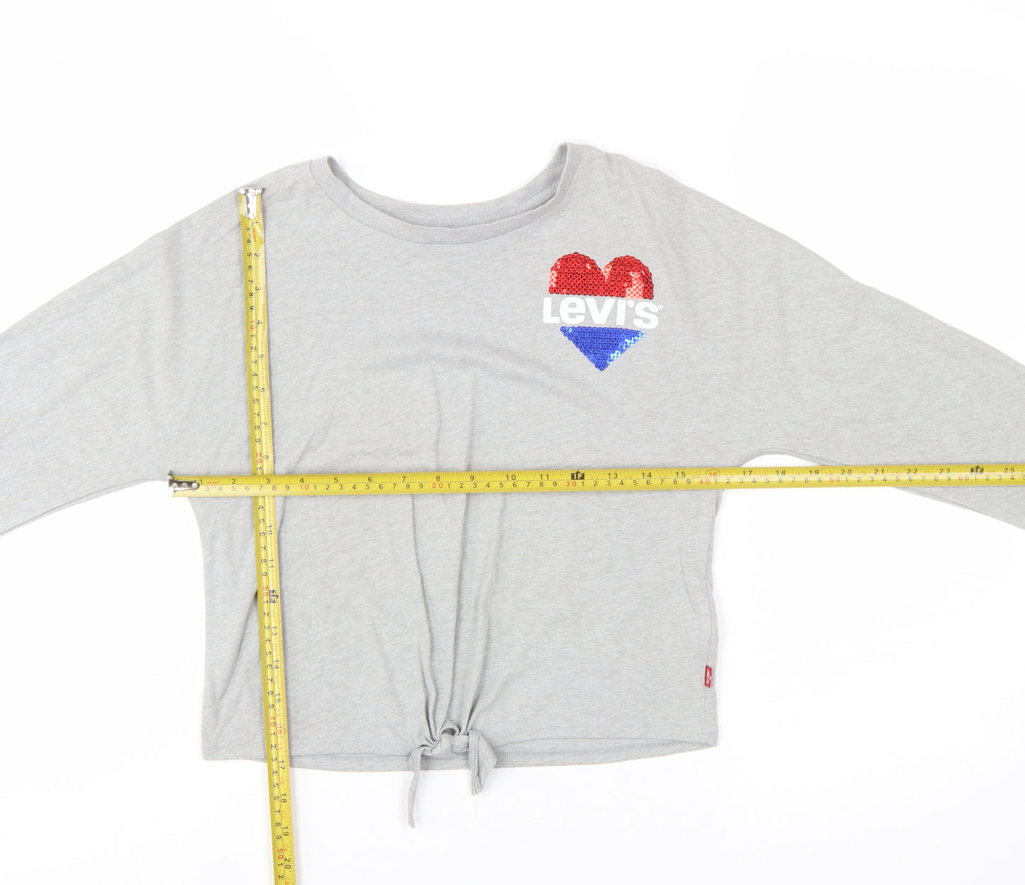 Levi's Girls Grey Sequin Heart Long Sleeve Tie Hem T-Shirt 12 Years