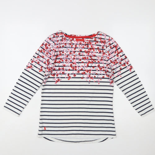 Joules Women’s Multicoloured Floral Stripe Boat Neck Cotton Top Size 8