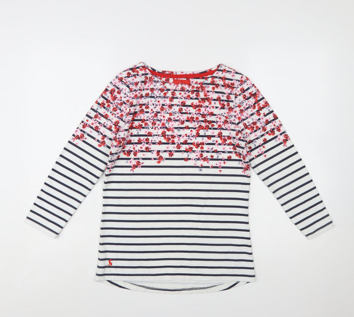 Joules Women’s Multicoloured Floral Stripe Boat Neck Cotton Top Size 8