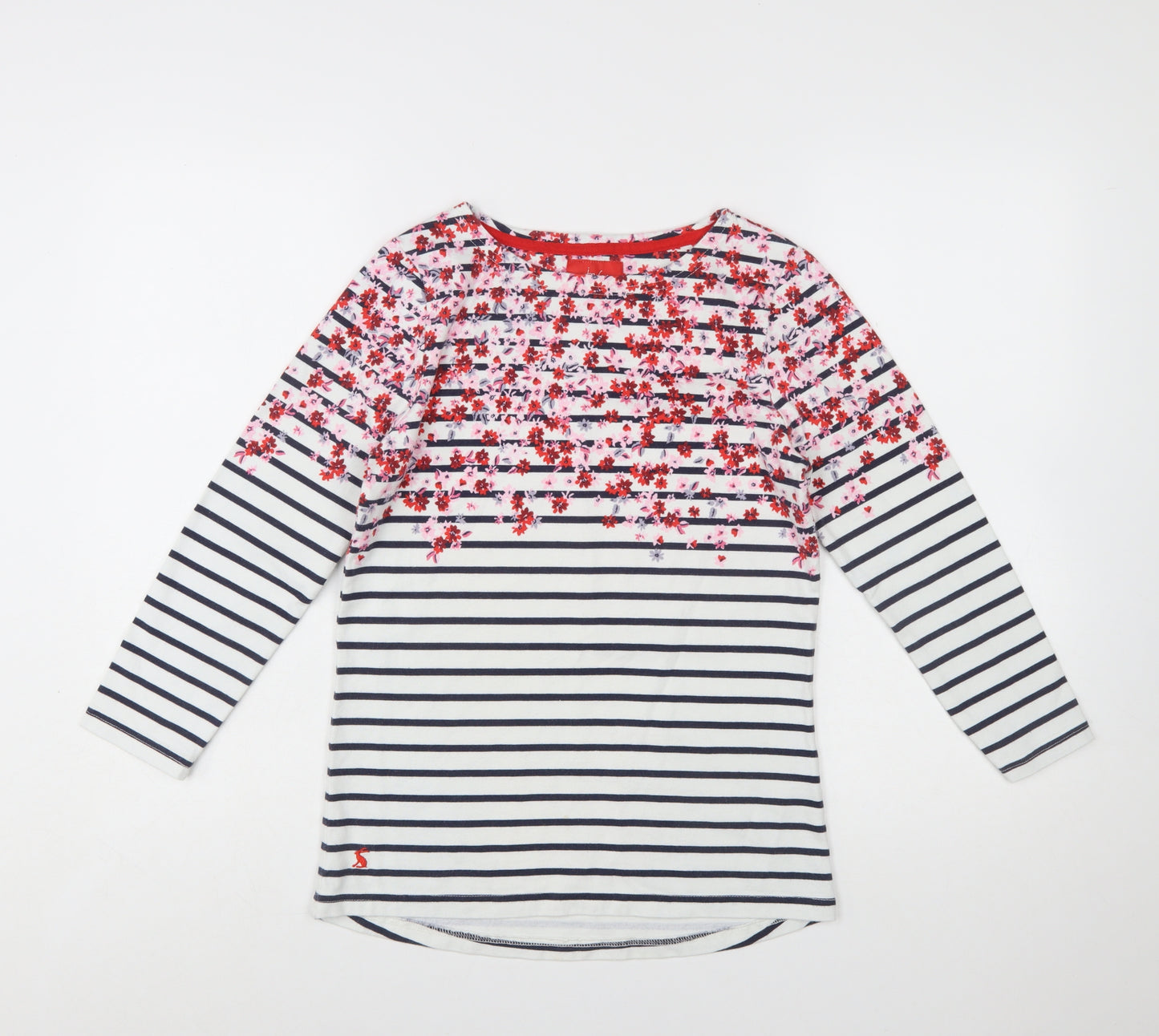 Joules Women’s Multicoloured Floral Stripe Boat Neck Cotton Top Size 8