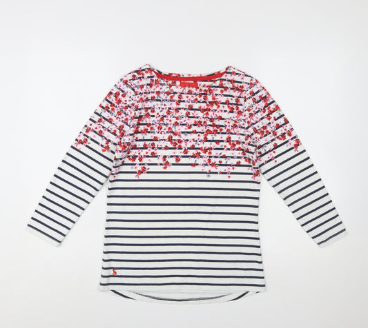 Joules Women’s Multicoloured Floral Stripe Boat Neck Cotton Top Size 8