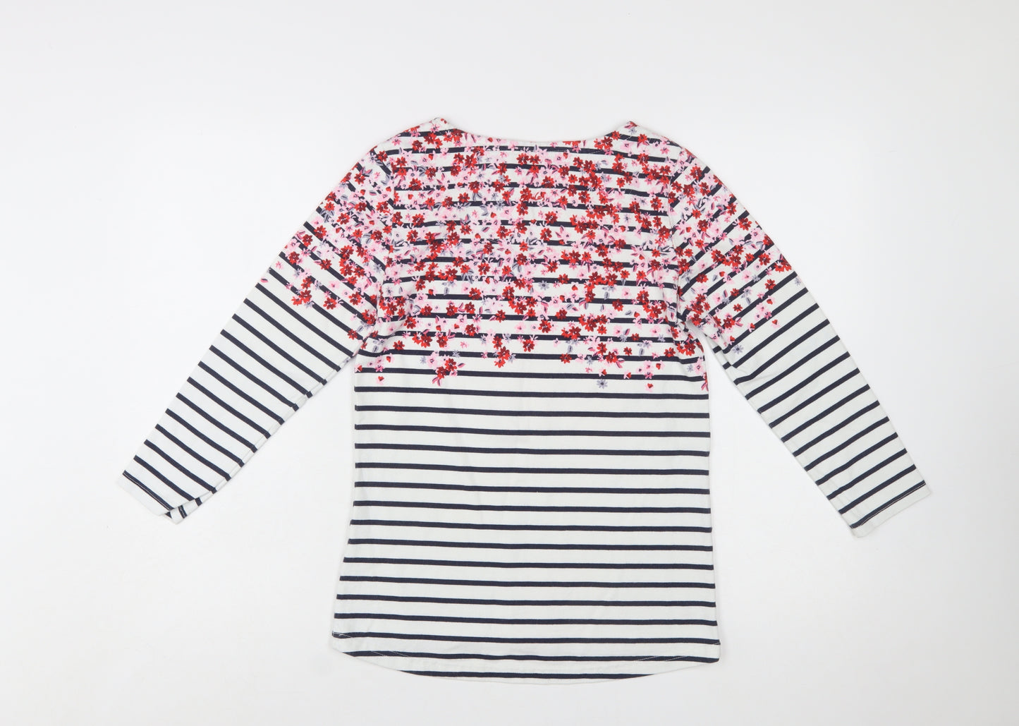 Joules Women’s Multicoloured Floral Stripe Boat Neck Cotton Top Size 8